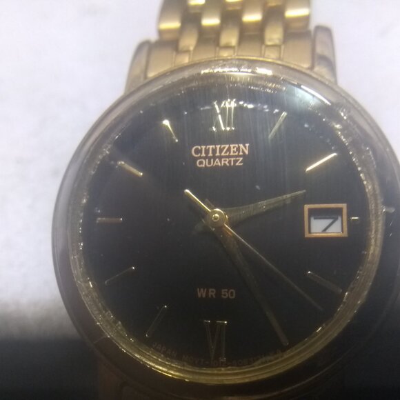 Citizen Quartz Watch Black 1012-S038561 Dial Women Date Gold Link Band New Bat ! - Picture 3 of 14